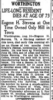 Eugene Stevens obituary, 1926