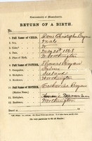 Birth certificate, Denis Christopher Bryan, May 20, 1868