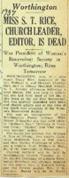 Susan Tracy Rice obituary, 1937