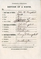Birth certificate, John H. Campbell, February 29, 1868